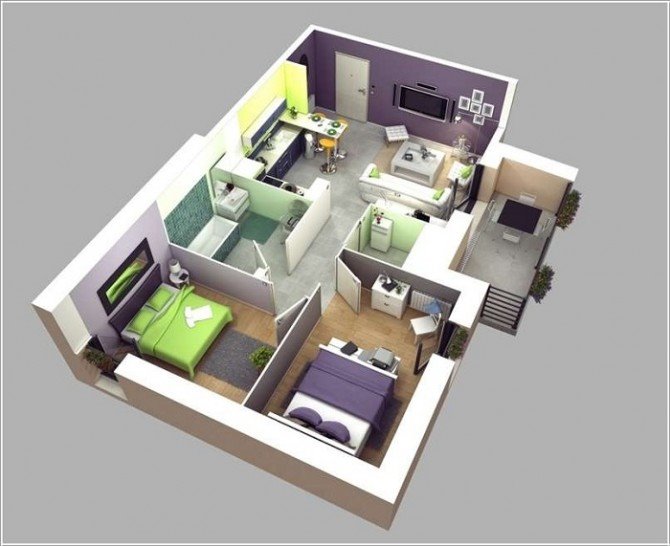 Thiết kế căn hộ dành cho gia đình nhỏ diện tích 60m2
